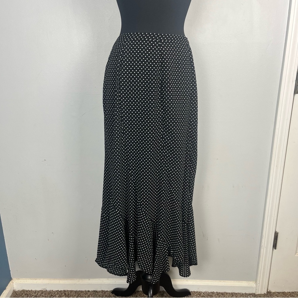 Vintage 90s Jordan black white polka dot maxi skirt asymmetrical hem size large